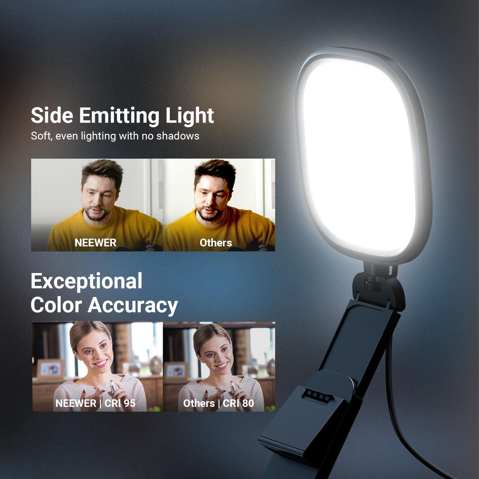 NEEWER BASICS (zestawy 2) 5'' 10 W dwukolorowa lampa biurkowa USB z oświetleniem peryferyjnym, z wielofunkcyjną podstawką, CRI 95, do monitora, laptopa, kamery internetowej, wideokonferencji i zoomu
