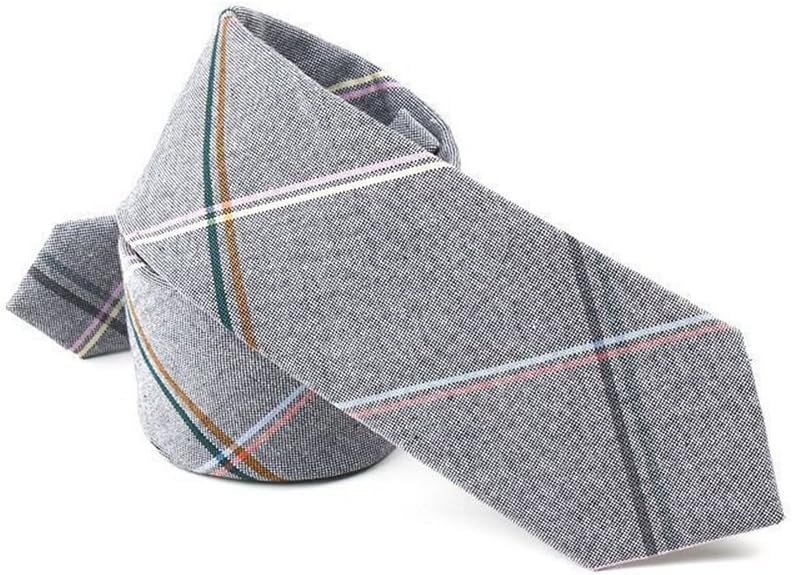Unisex Cotton Skinny Necktie Plaid Stripes Narrow Tie