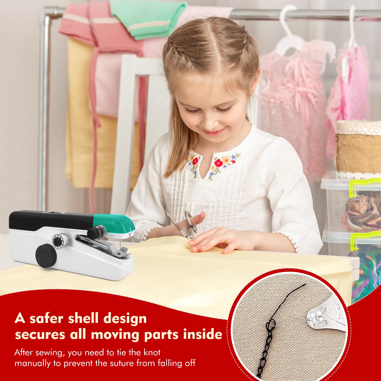 Handnähmaschine Mini Elektrisch für Anfänger – Hoch-/Niedriggeschwindigkeit, Schnell Nähen, Tragbar, DIY Stoffreparatur, Haus & Reise, inkl. Nähzubehör