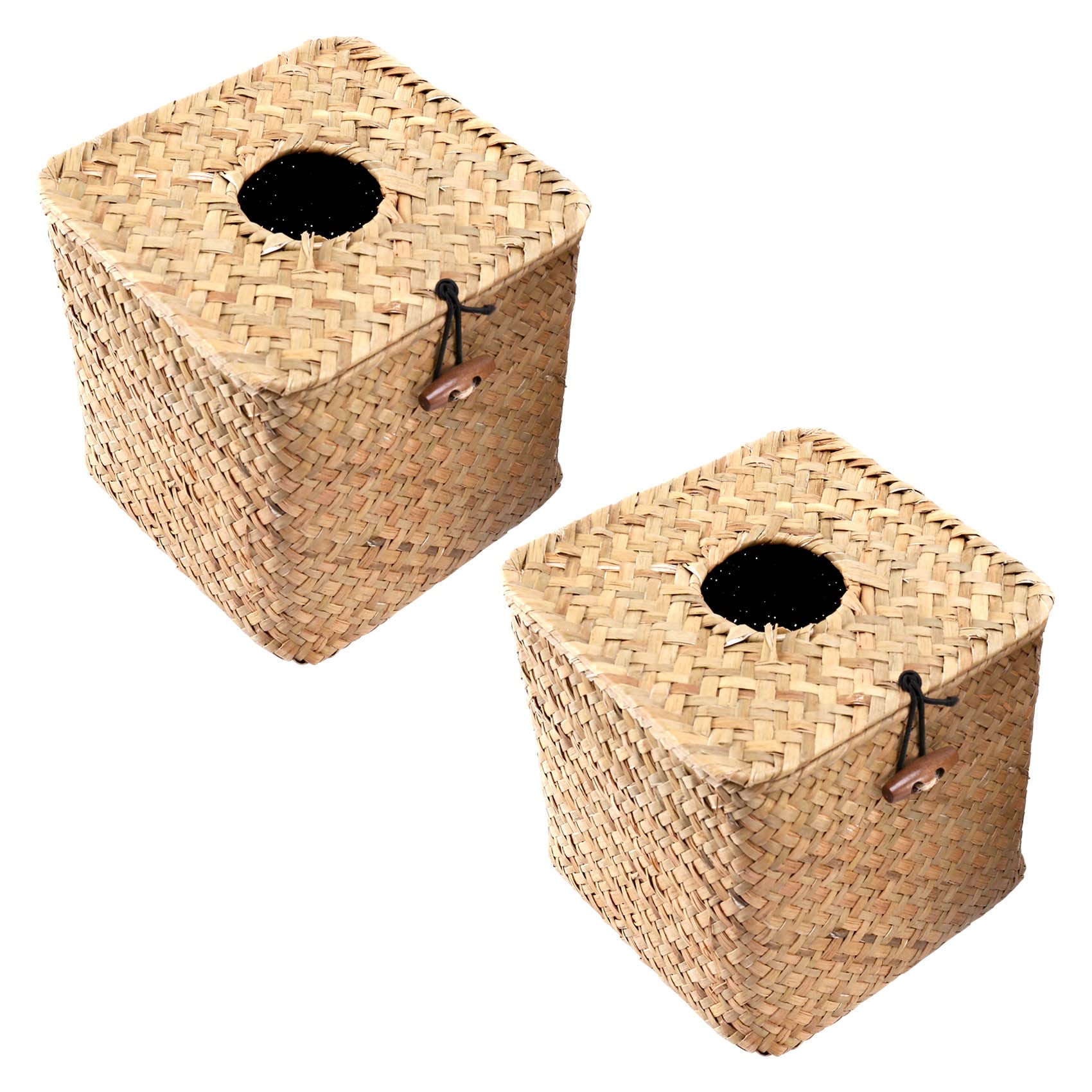 detee 2 Pack Square Seagrass Tissue Box - Decorative Woven Paper Holder Napkin Dispenser - Straw Tissue Box Cover