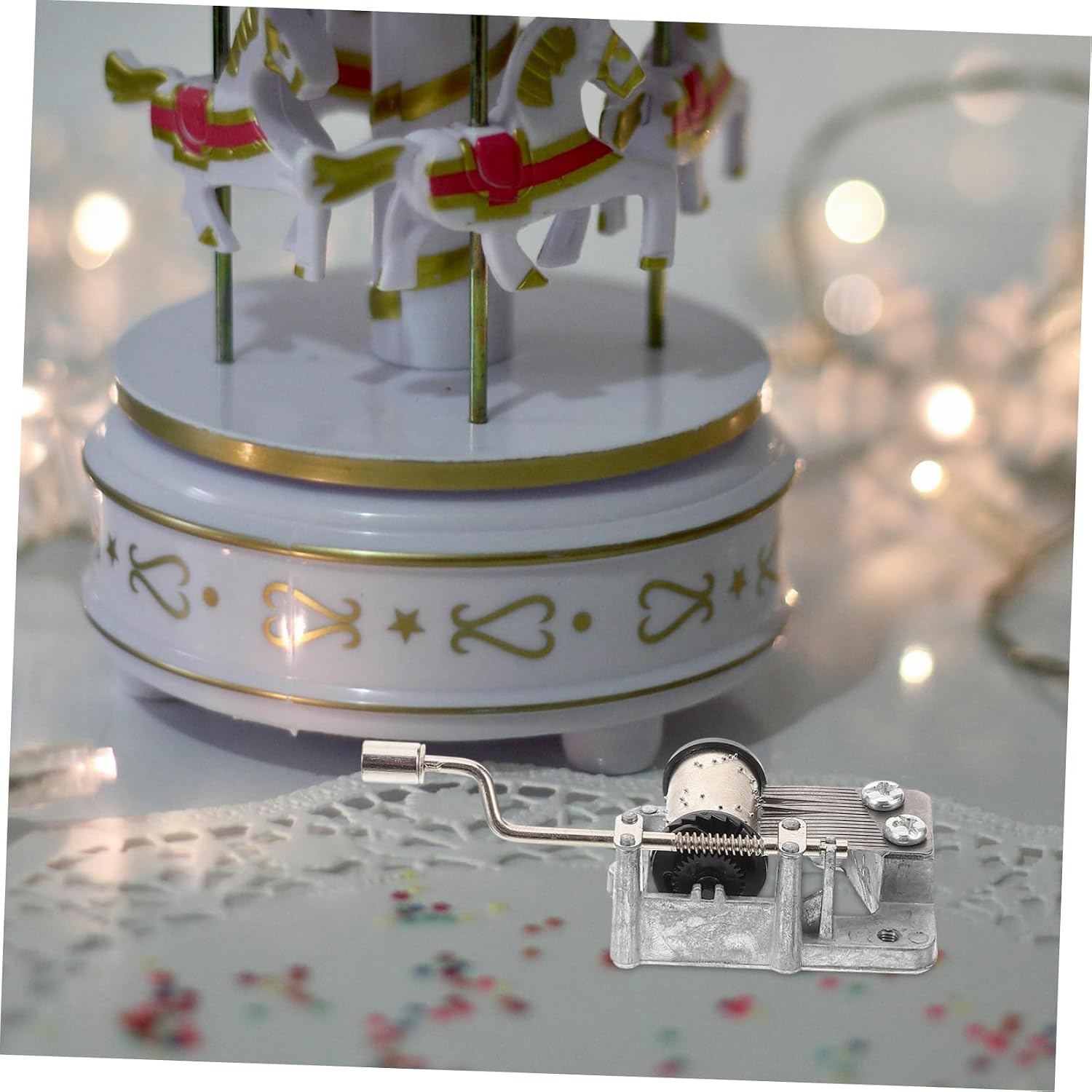 Mini Movement Music Box Mechanism Hand Crank DIY Xmas Silver image 5