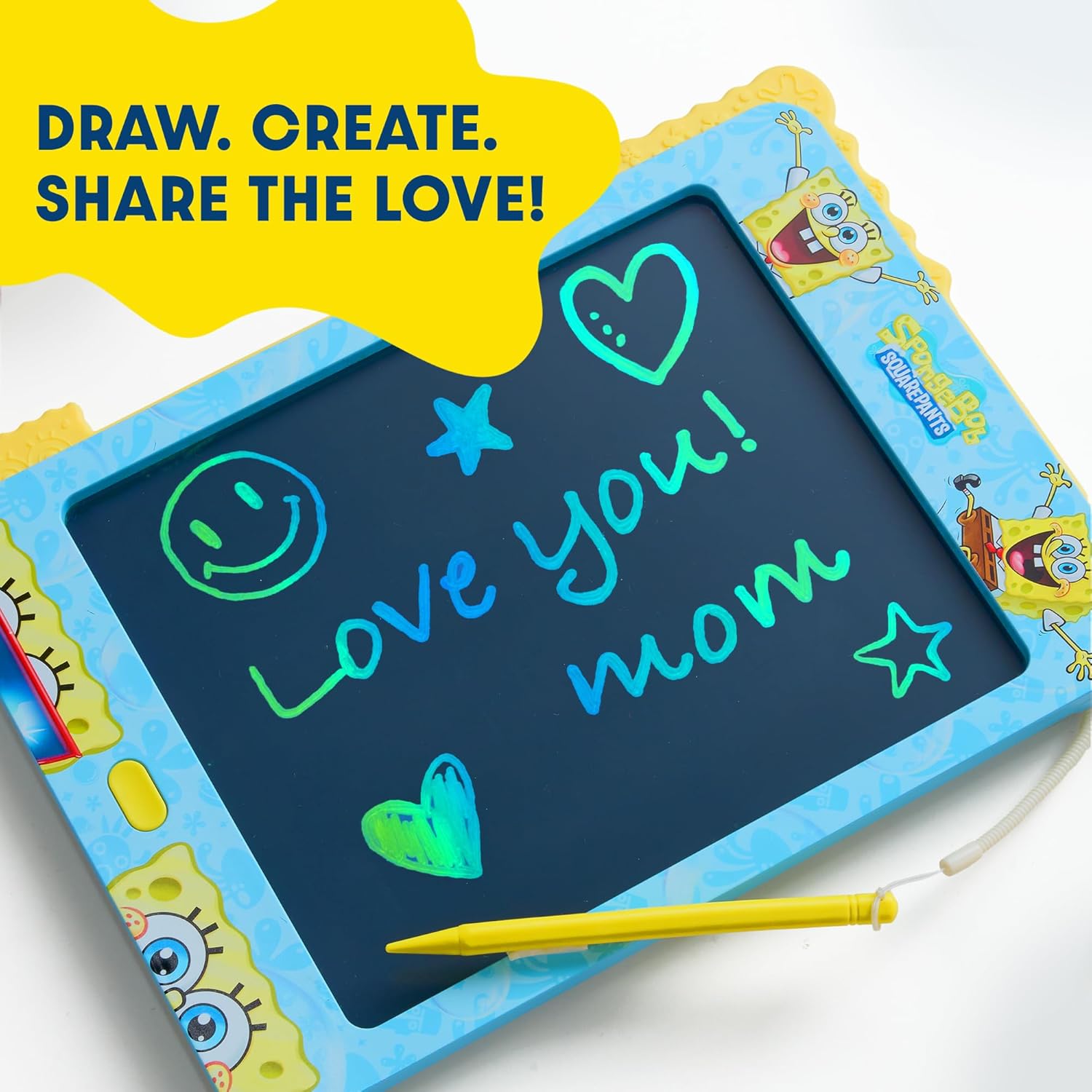 Spongebob Squarepants LCD Doodle Writing Tablet Toy - Travel Essential for Kids - Birthday Gift for Boys & Girls - STEM Drawing & Educational Learning Activity Games (Lagoon Blue)