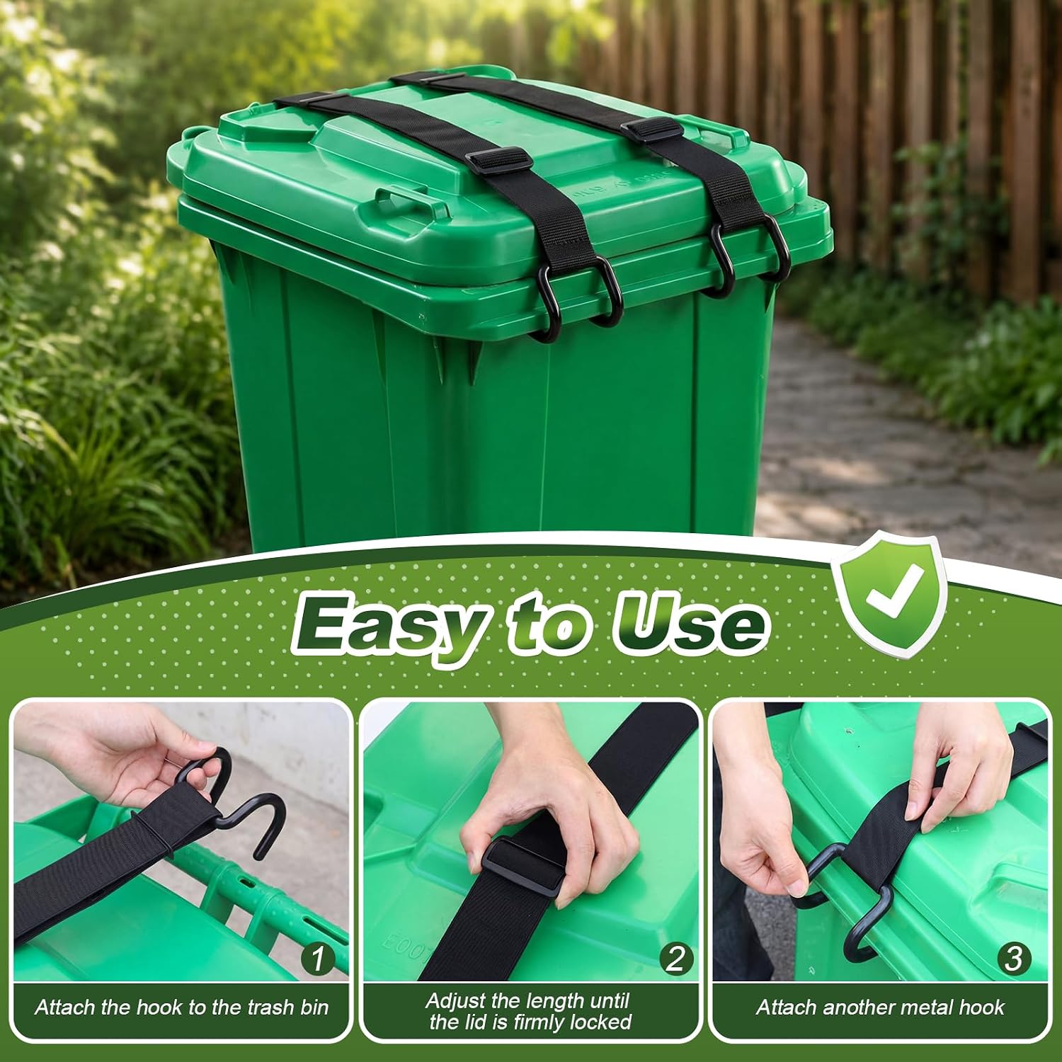 2 Pack Trash Can Lid Lock Outdoor Garbage Strap for Raccoon