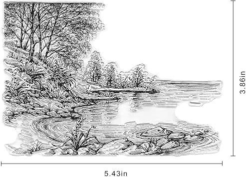 Lake River Scenery Trees Clear Stamps for Card Making Scrapbooking Crafting DIY Decorations, Background Transparent Silicone Seal Stamps for Embossing Album Crafts