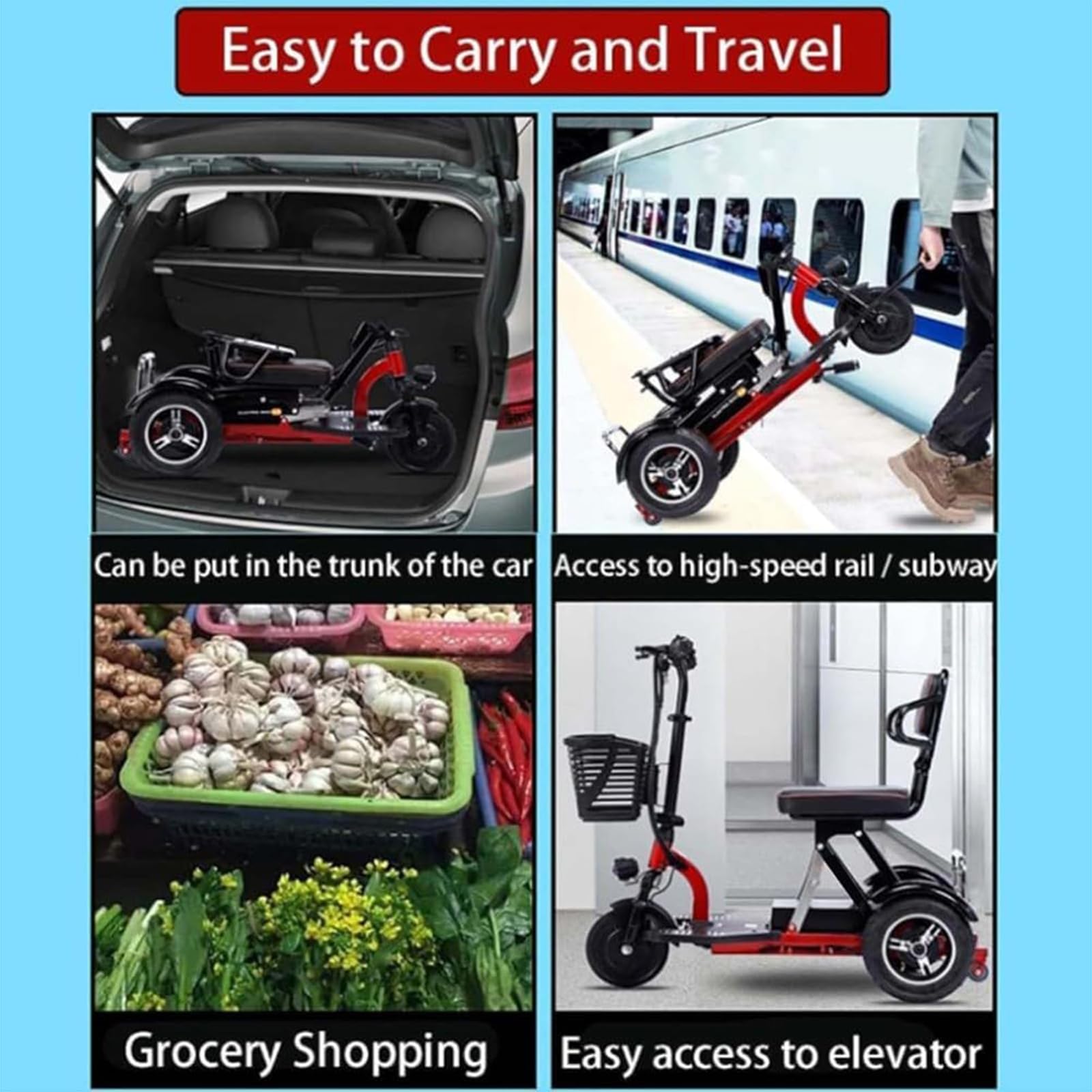 Scooter Movilidad Reducida 3 Ruedas Súper Económico Plegable Ultracompacto para Ascensores y Pasillos Silla De Ruedas Motorizada De 3 Ruedas para Personas Mayores