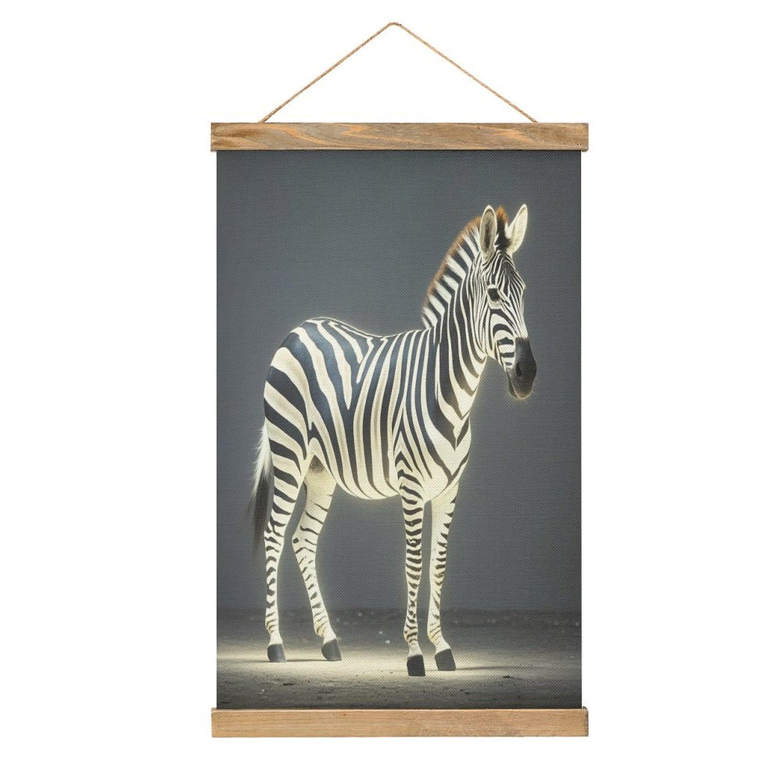 FekiLoot Glowing Zebra Wall Art Poster Hanger Frame Linen Wall Art Decor Vintage Hanging Poster Hanging Wall Decor Rustic Retro Wall Art Print for Living Room Decor 20.4 X 13.1Inches