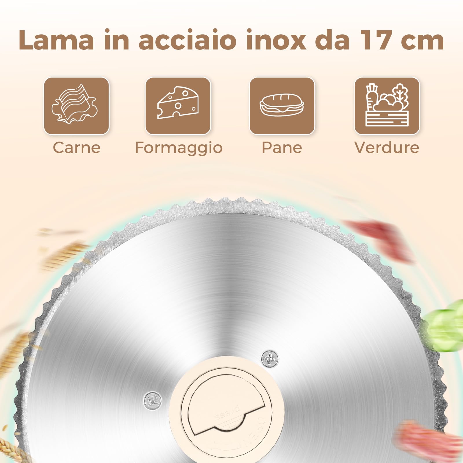 YASHE Affettatrice Elettrica Da Casa Pieghevole, 180W Con Lama Seghettata Da 17 Cm, Spessore Regolabile 0–15 Mm, Facile Da Pulire E Design Sicuro Per Carne, Formaggio, Pane, Verdure