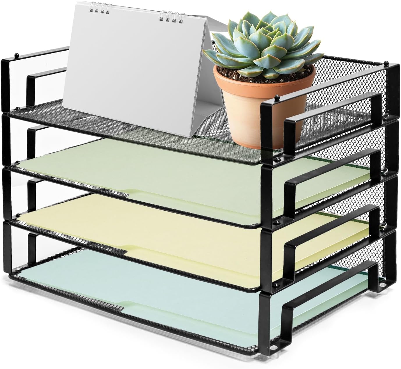 4 Pack Stackable Letter Paper Tray, Desktop Organizer for Letter/A4 Size Folders Documents, File Storage Paper Sorter Mail Holder for Office Home Classroom