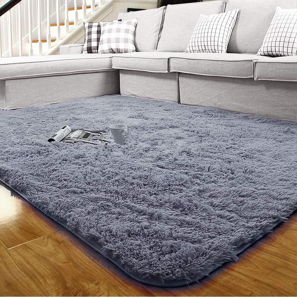 YJ.GWL Soft Shaggy Area Rugs for Bedroom Fluffy Living Room Rugs Nursery Girls Carpets Kids Home Decor Rugs 120 x 160 cm Grey