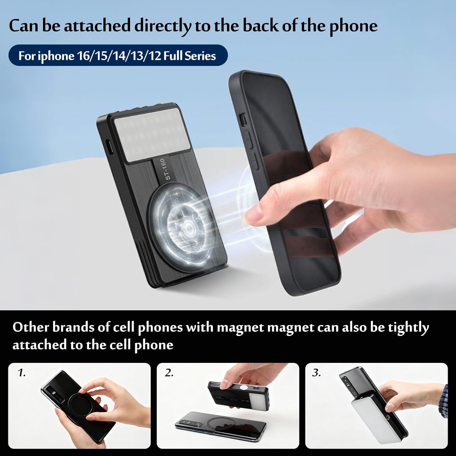 Selfie Light for Phone, with Clip and Camera Tripod Adapter, 160PCS LED Selfie Phone Light, Rechargeable 3000mAh for Cell Phone iPhone Webcam Laptop Photo Makeup