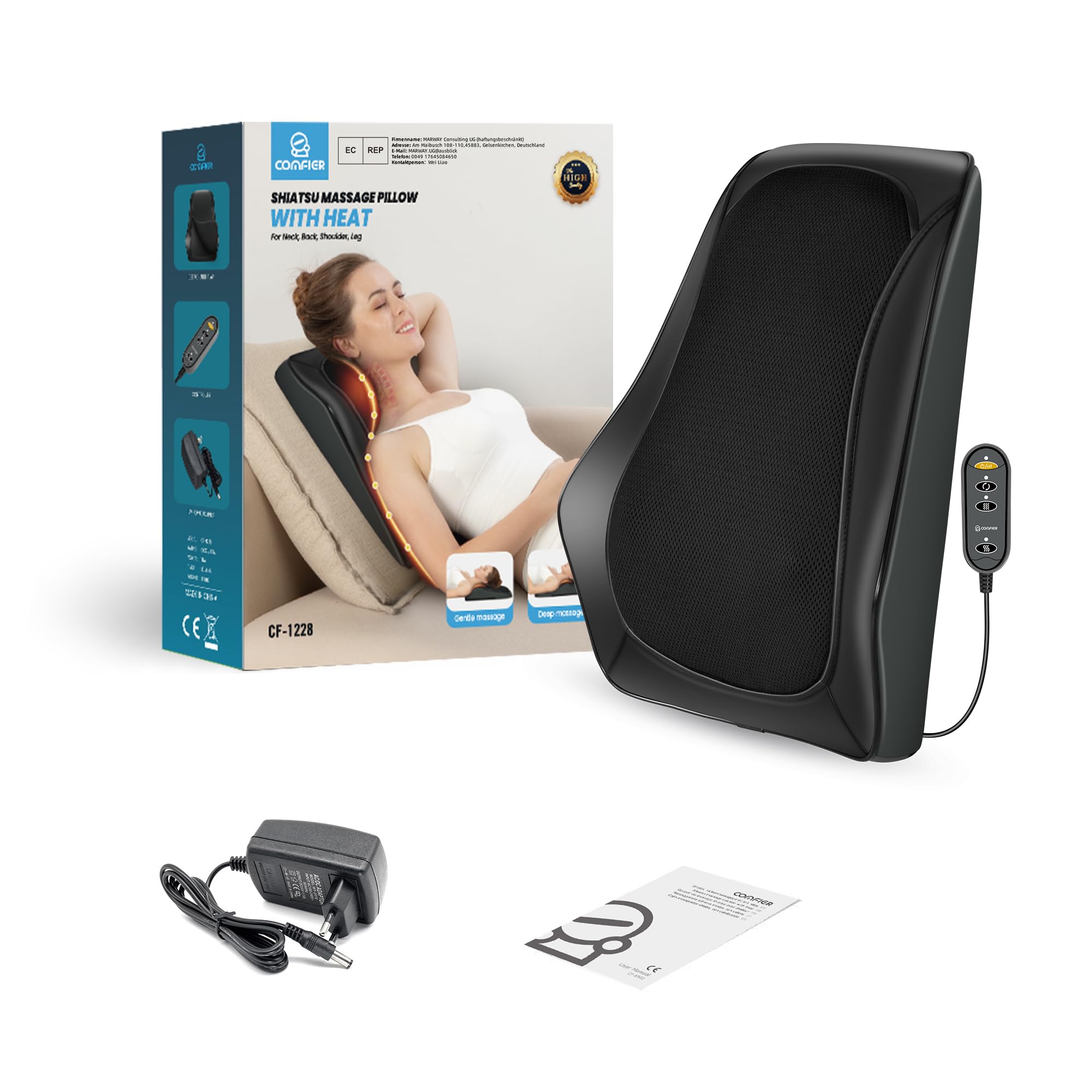 COMFIER Massagegerät, Nackenmassagegerät mit Wärme, Shiatsu Rückenmassagegerät mit 4D Knetköpfen, Massagekissen für Schulter, Rücken, Beine, Geschenke für Männer Frauen