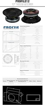 Blastking PROFILE12 12 1600W High Output Woofer 800W RMS, 4 Voice Coil, 8 , 95.6 dB, Forced-Air Cooling Pro Audio Driver for Reflex or Horn Cabinets