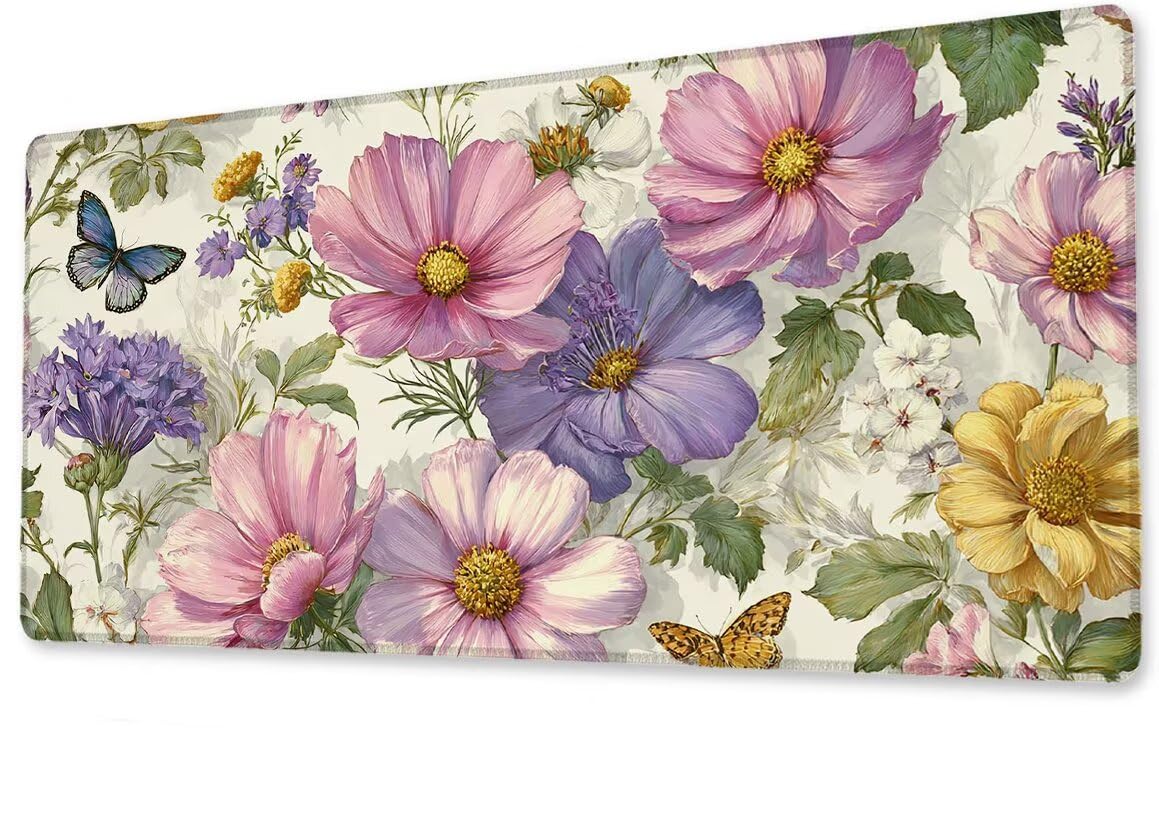 Alfombrilla Ratón XXL 1600x800x3 mm Mouse Pad Grande Gaming Flores Alfombrilla Escritorio,con Base de Goma Tapete Escritorio con Bordes Cosidos, Impermeable Antideslizante Ordenador Desk Mat zj-913