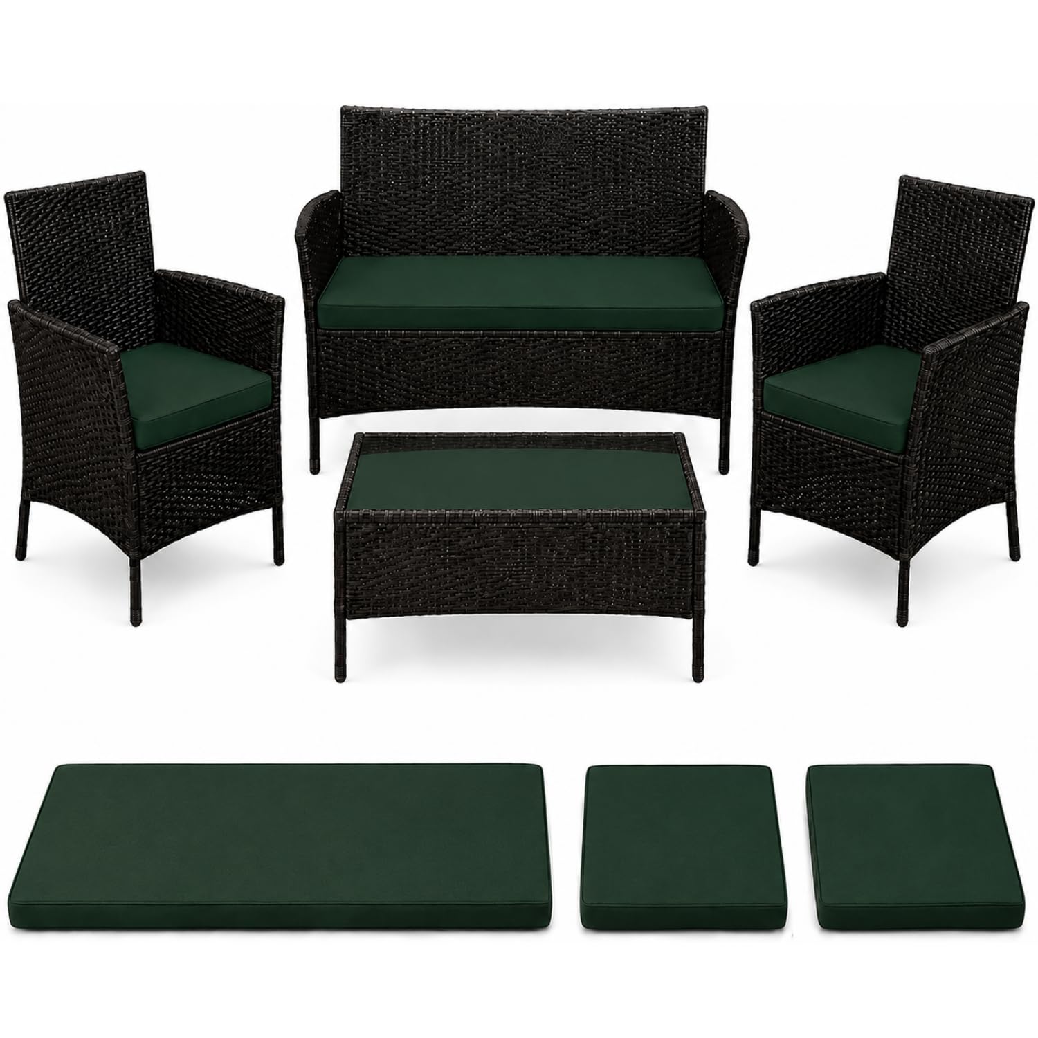 3-Piece Replacement Cushion Set for Rattan Chairs & Sofa | Comfortable Padded Patio Cushions | Indoor & Outdoor Garden Furniture Seat | Water-Resistant & Durable Covers (Green)-image-43