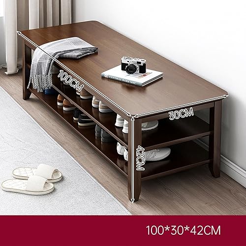 Miniatura 2 de Zapatero, taburete largo para cambiador de zapatos, de madera de 2 capas, taburete de entrada, pasillo feliz