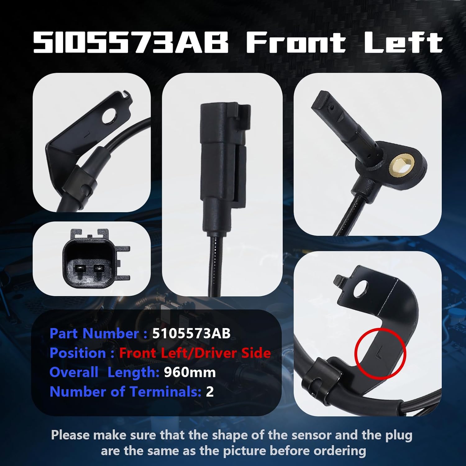 ABS Wheel Speed Sensor Front Rear Left Right Compatible with Jeep Patriot Compass 2007-2016 for Dodge Caliber 2007-2011 5105573AA 5105572AA 5105063AB 5105062AA 4PCS