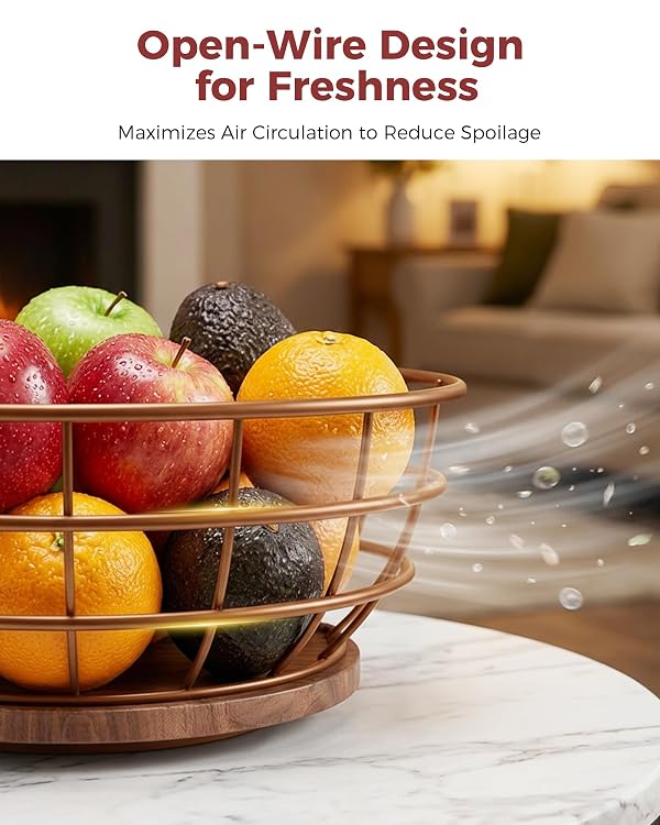 360° Rotating Fruit Bowl for Kitchen Counter with Banana Holder, Brown by Sevenblue - Used condition - Image 6