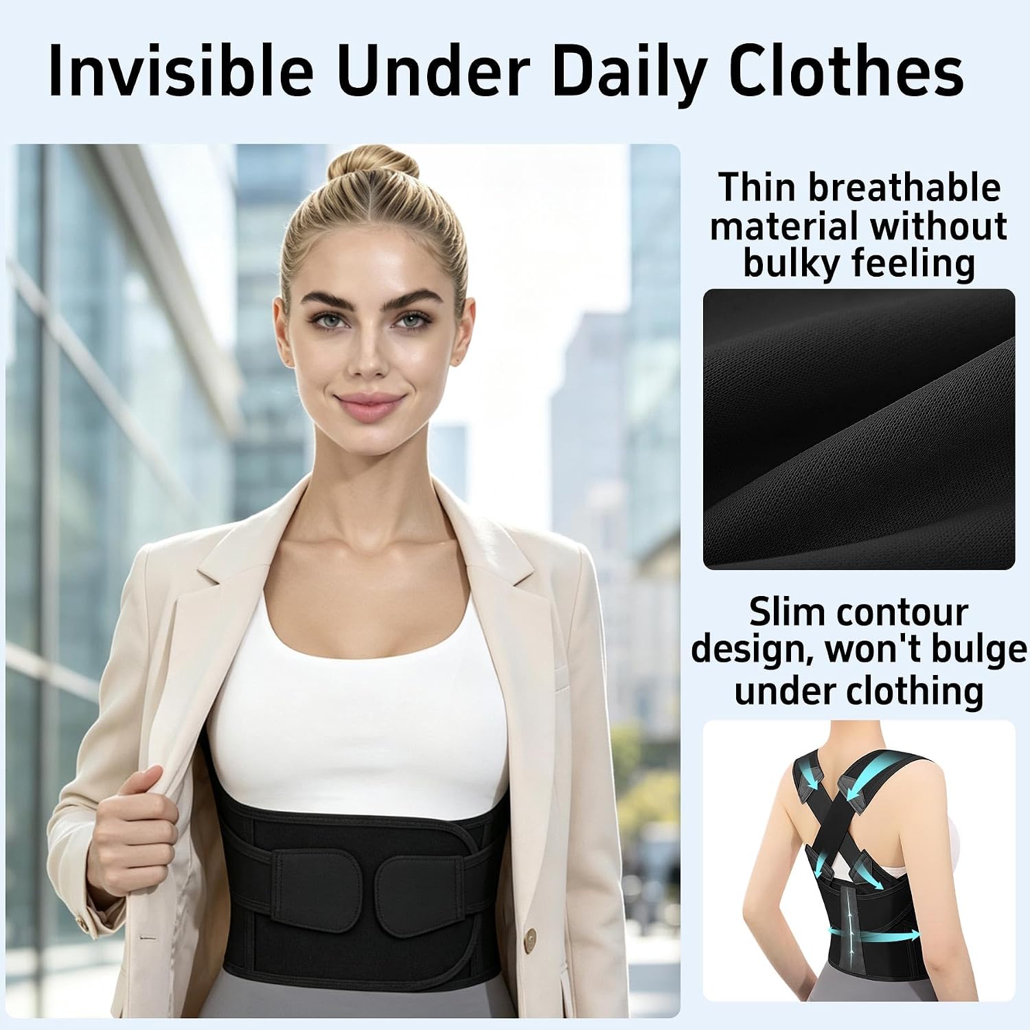 Back Brace Posture Corrector for Women and Men Upgraded Dynamic Traction Correction System Adjustable Shoulder Support Straightener Helps Reduce Upper Lower Back Pain Suitable for Hump Scoliosis Black Medium image 4