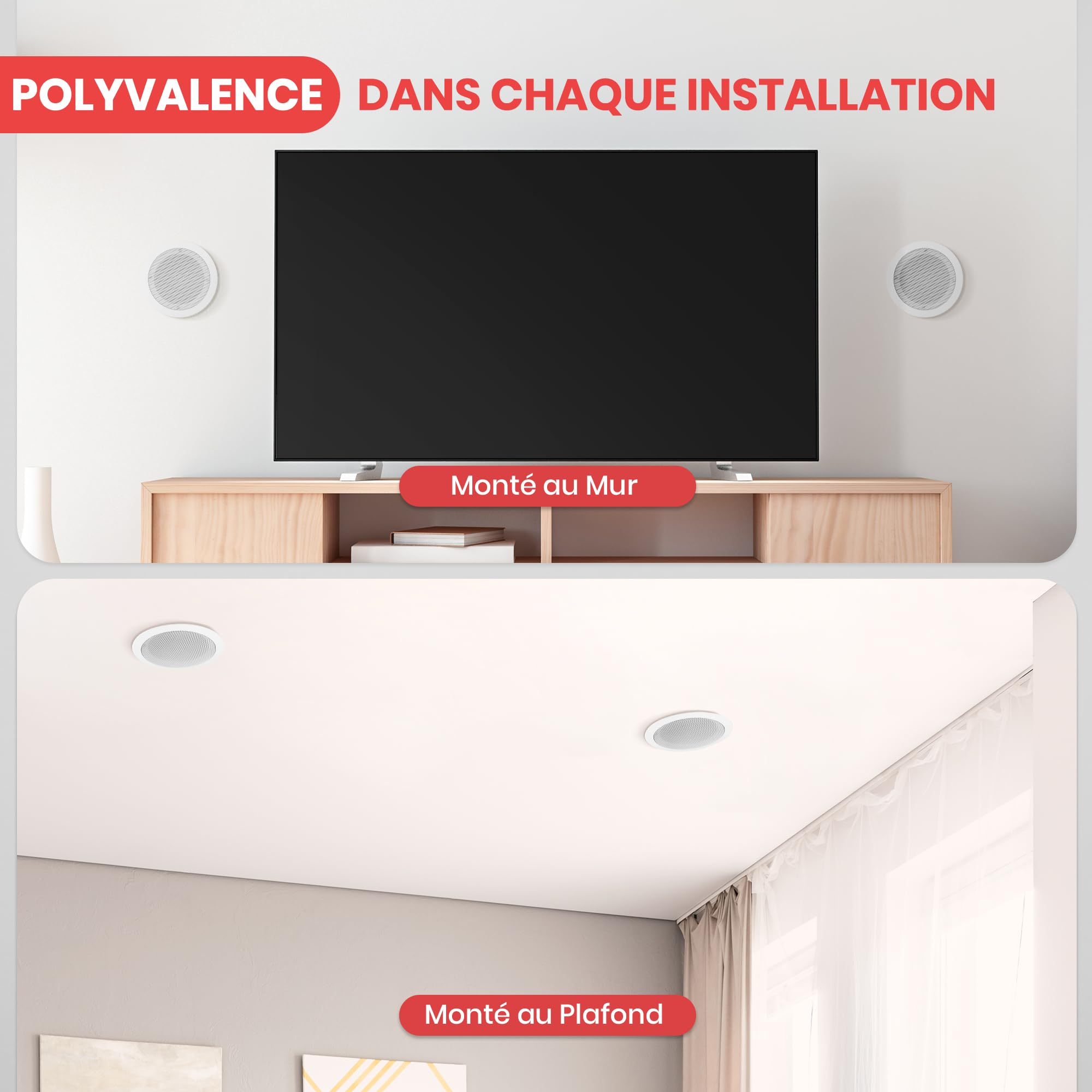 Pyle Enceinte Plafond/Murale16,5 cm-Puissance de Crête de 250 W-Son Stéréo Hi-Fi Double-Tweeter Pivotant à Dôme en Soie-Médium-Basse à Cône Poly- Enceinte Encastrable Plafond