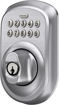 Schlage Plymouth Electronic Keypad Deadbolt Lock, Keyless Front Door Entry, Mechanical Key Backup Included, Satin Chrome, BE365 PLY 626 | Keyless entry door lock, Push button keypad deadbolt, Key backup included, Certified security, Easy install, BE365