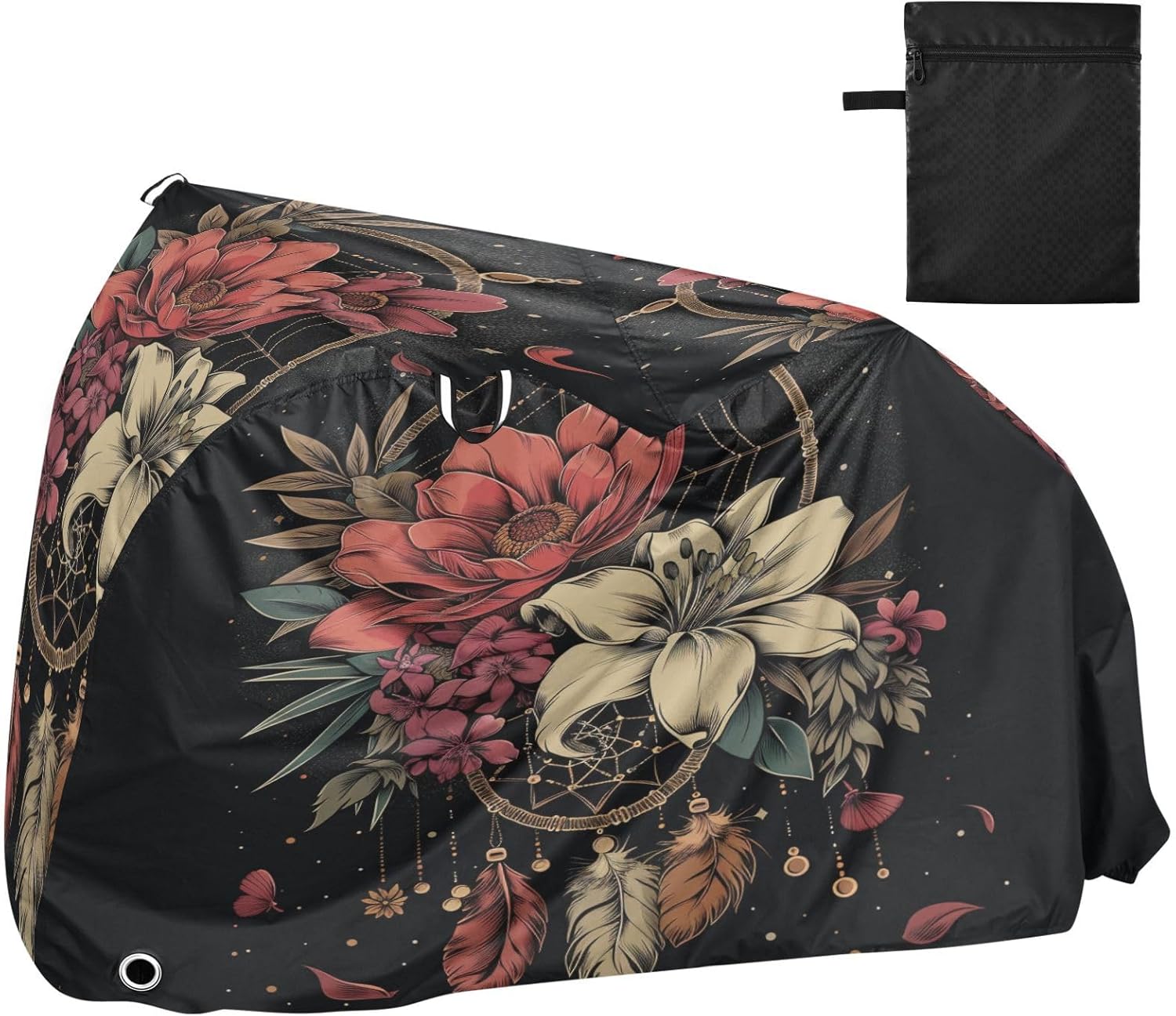 ALAZA Dreamcatcher Lily Flower Bike Cover Waterproof Outdoor Ebike Bicycle Covers Tarp Protection for 1/2 Bikes, Sun UV Dust Wind Proof