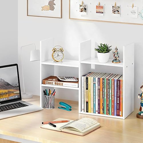 Miniatura 2 de Estantería de escritorio para escritorio, estante organizador de escritorio pequeño, estantería de mesa blanca de 3 niveles, organizador de