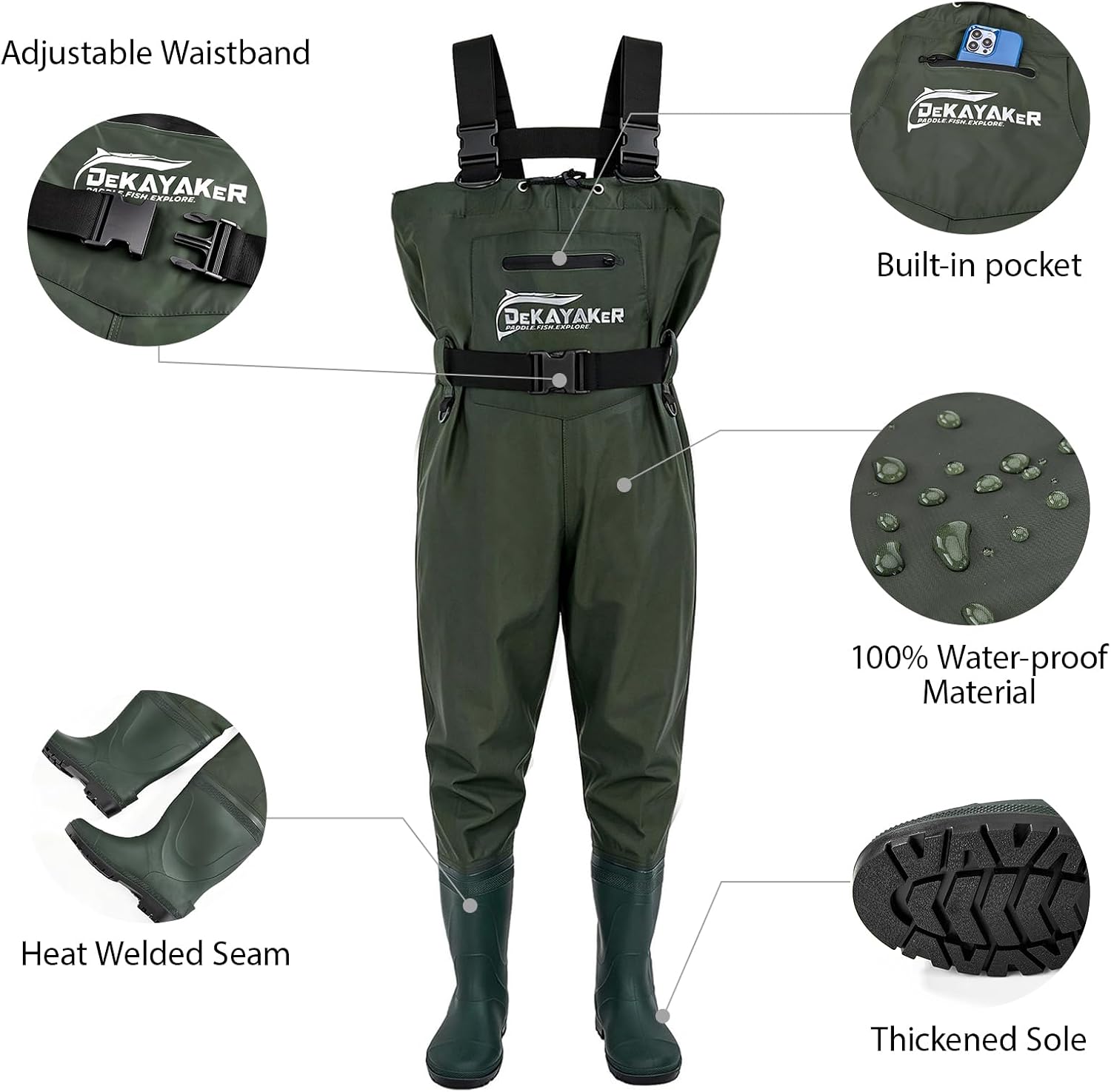 Chest Waders, Double-Layer Nylon/PVC Construction, Unisex fit, Suitable for Fishing, Hunting, Mining, and Farming Operations | dekayaker Chest Wader