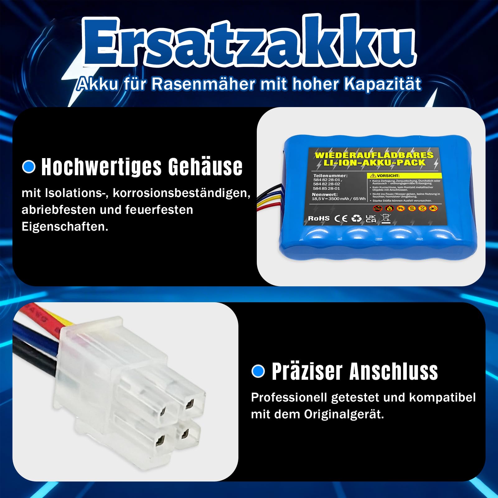 18.5V/3500mAh Mähroboter Akku für Husqvarna 310 315 315X Kompatible mit Gardena Sileno City 250 500 R100Li Sileno+ R130Li R160Li Rasenroboter, Ersatzakku Modell 584 85 28-02 (A)