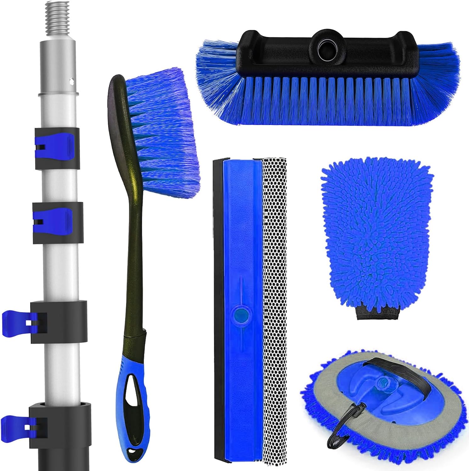 AgiiMan Car Wash Brush with Long Handle, 3-12FT Telescoping Car Cleaning Kit, Soft Bristle RV Wash Brush and Car Wash Mop for Car Truck SUV RV Boat Solar Panel House Siding Exterior Washing