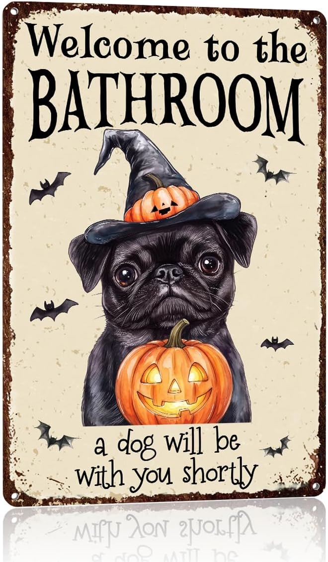 Funny Halloween Bathroom Decorations Pumpkin Wall Art Pug Dog Gifts 2