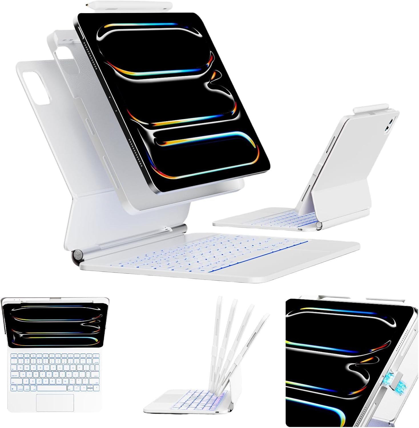 for iPad A16 Case with Keyboard iPad 11th Gen A16 (2025) & 10th Gen 10.9" (2022),Magnetic Stand,Detachable Protective Case with Metal Smart Connector,No Bluetooth Required,Pencil Holder,White