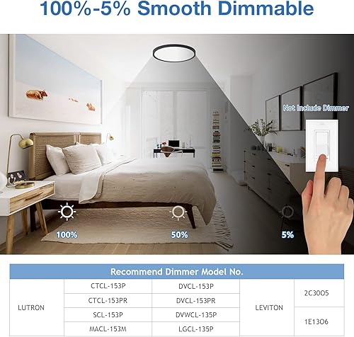 Miniatura 10 de Paquete de 4 luces de techo regulables de montaje empotrado, 12 pulgadas, 3 temperaturas de color seleccionables, 20 W, redondo, blanco, ETL