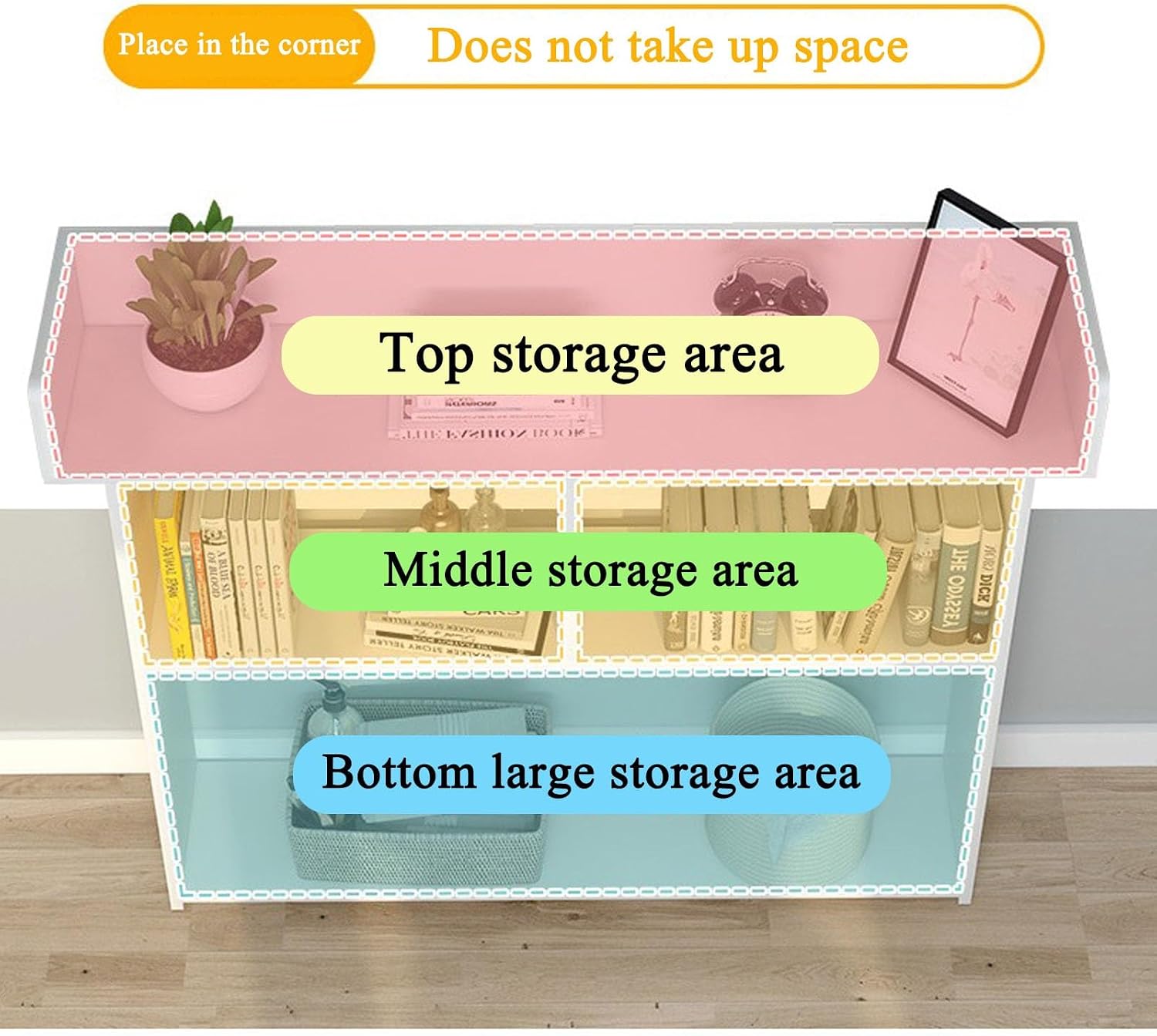 Entryway Table, Wooden Console Table, Sofa Table, White Table with Storage, Couch Table with High Edge, Storage Shelf, Narrow Console Table, for Living Room, Bedroom(L100cm/39.3in)