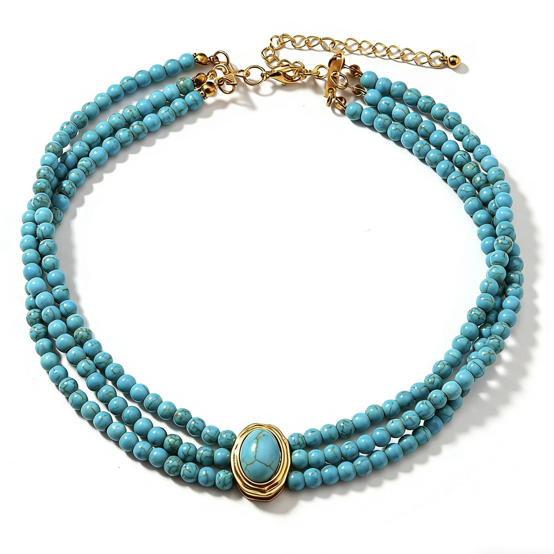 SukAmi Turquoise Choker Necklace Women 3 Layers Necklace Multi Strands Necklace 20s Turquoise Bib Pendant Necklace Choker Party Jewelry Christmas Gift 35+7cm