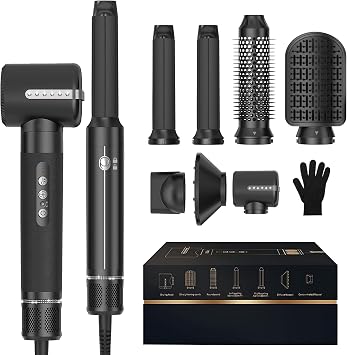 Blow Dryer Brush 7 in ONE,Autowrap Curling Wand, 110,000 RPM High-Speed Negative Ionic Hair Dryer with Diffuser Concentrator, Round Brush Blow Dryer Air Styler, Volumizing Hair Styling Tools