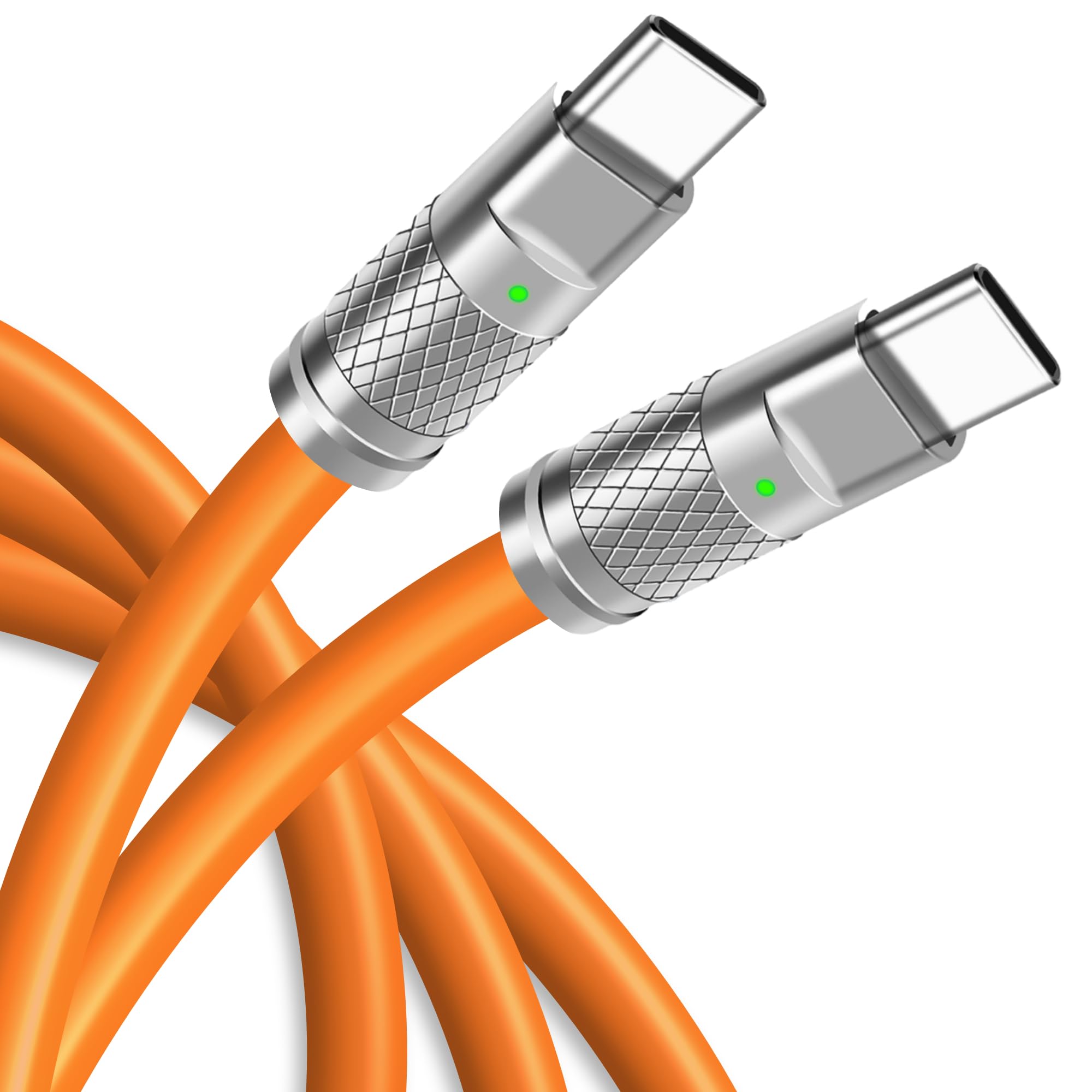 WATCHEM6ft / 2M USB-C to USB-C Cable - 120W Fast Charge, Durable Liquid Silicone, 480mbps Data Speed - Heavy Duty Charging & Sync Cord (ORANGE)