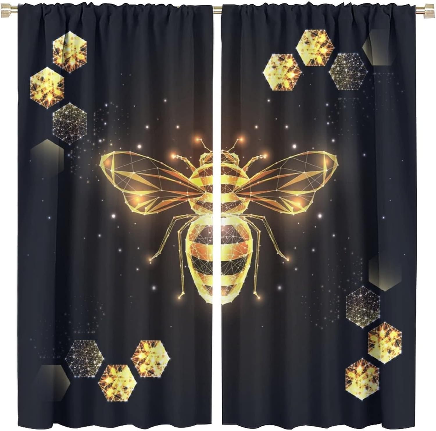 Bee Blackout Curtain Geometric Pattern Bee Honeycomb Pattern Printed Curtain Bedroom Living Room Kitchen Decoration Curtain W42 * L45 Inch