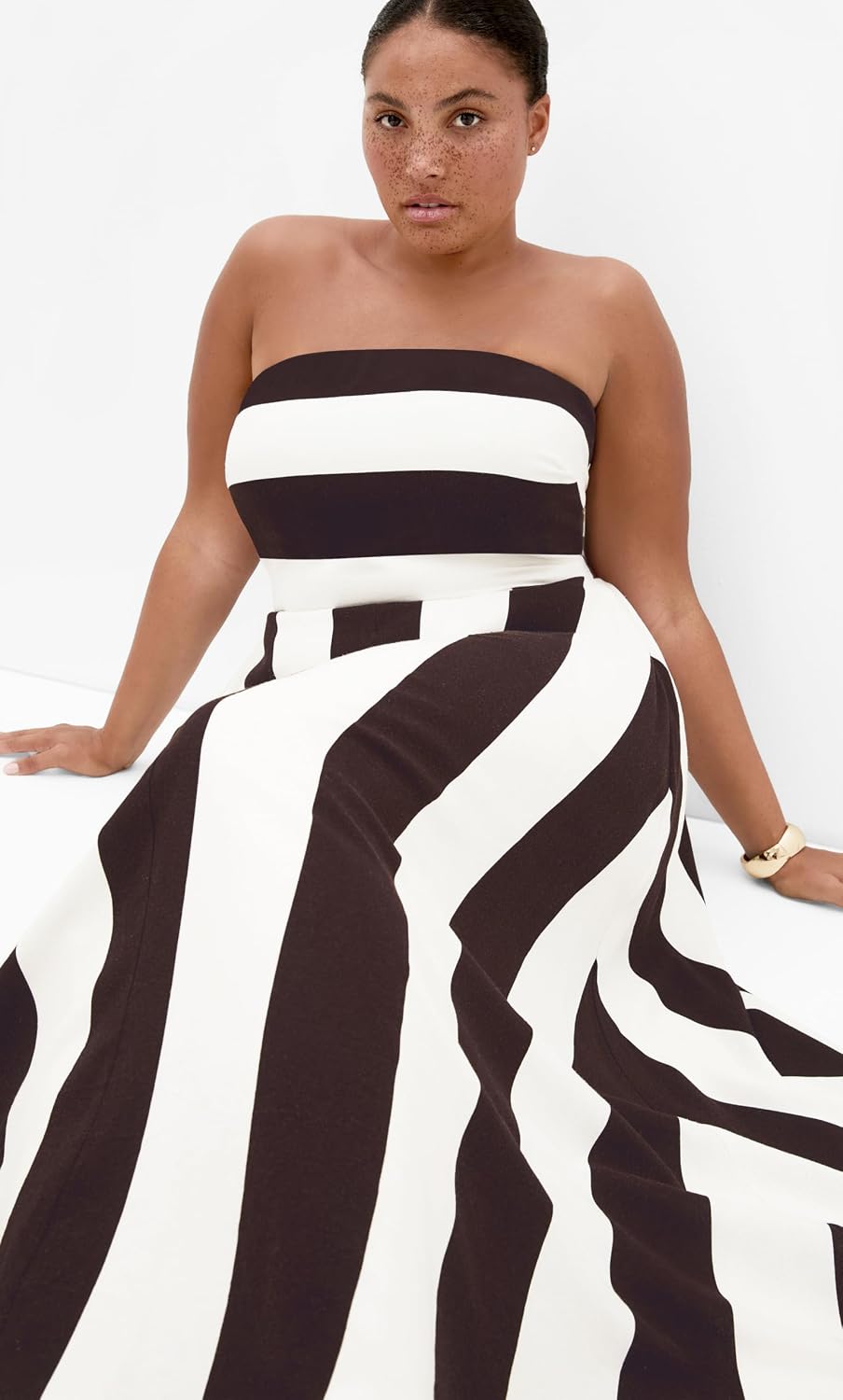 City Chic Plus Size Dress - Simone Strapless Stripe Maxi