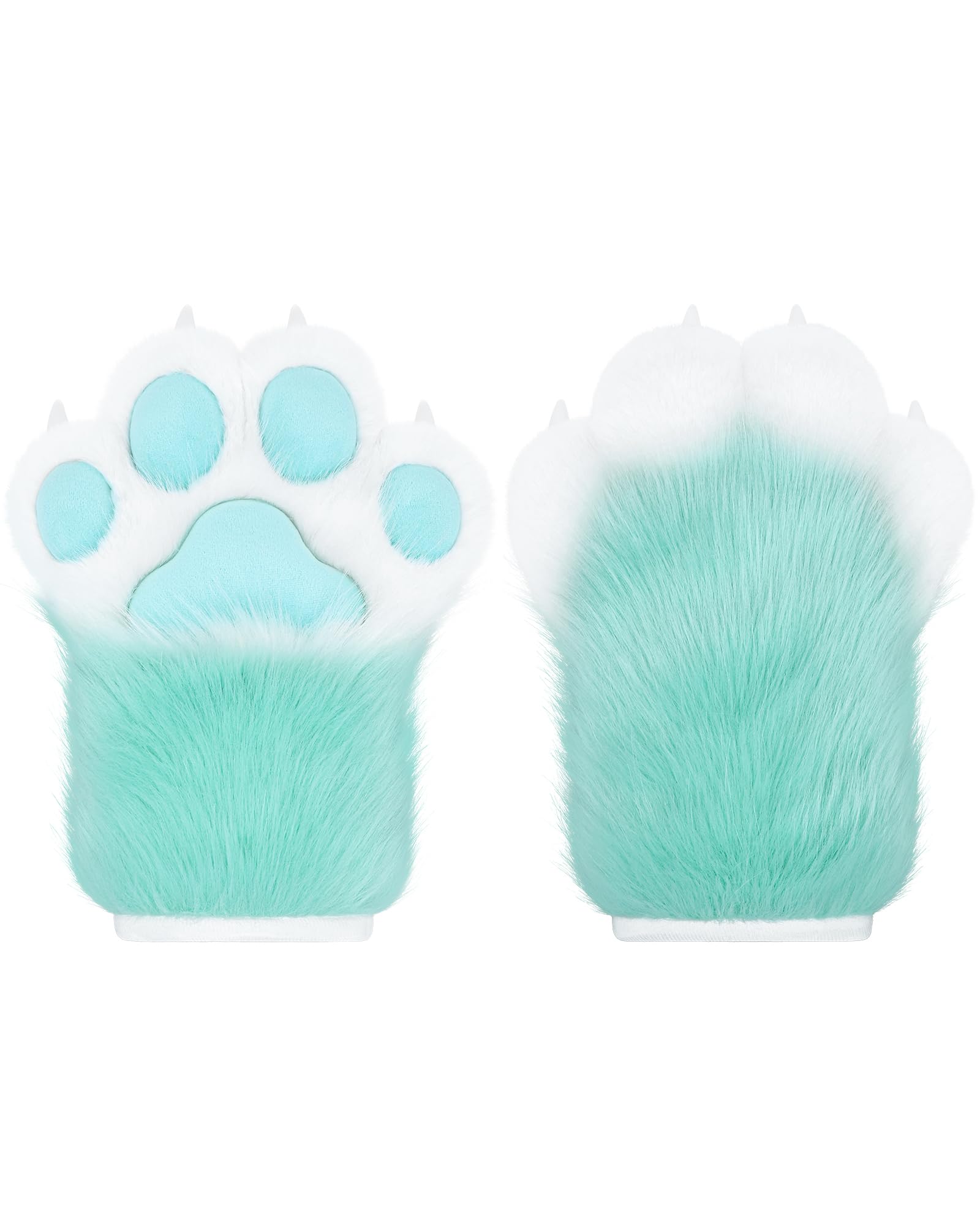 ZFKJERS Cosplay Animal Extended Fluffy Plastic Claws for Cat Fursuit Paws Gloves Adults Costume Accessories Set (Green)