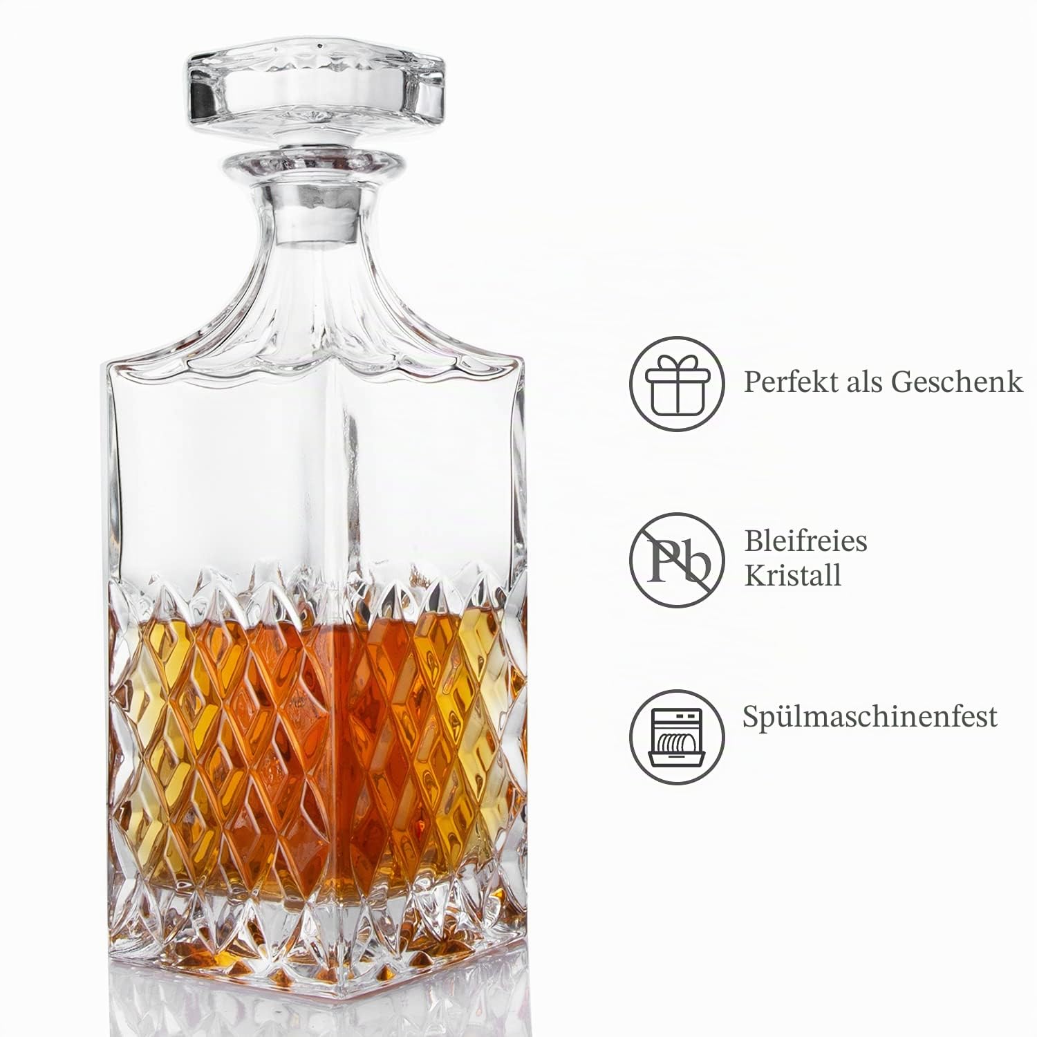 LIGHTEN LIFE Whisky-Dekanter 849 ml Bleifreier Karaffe Mit Stopfen in Geschenkbox - Kristall-Scotch, Premium-Bourbon, Spirituosen-Dekanter für Männer