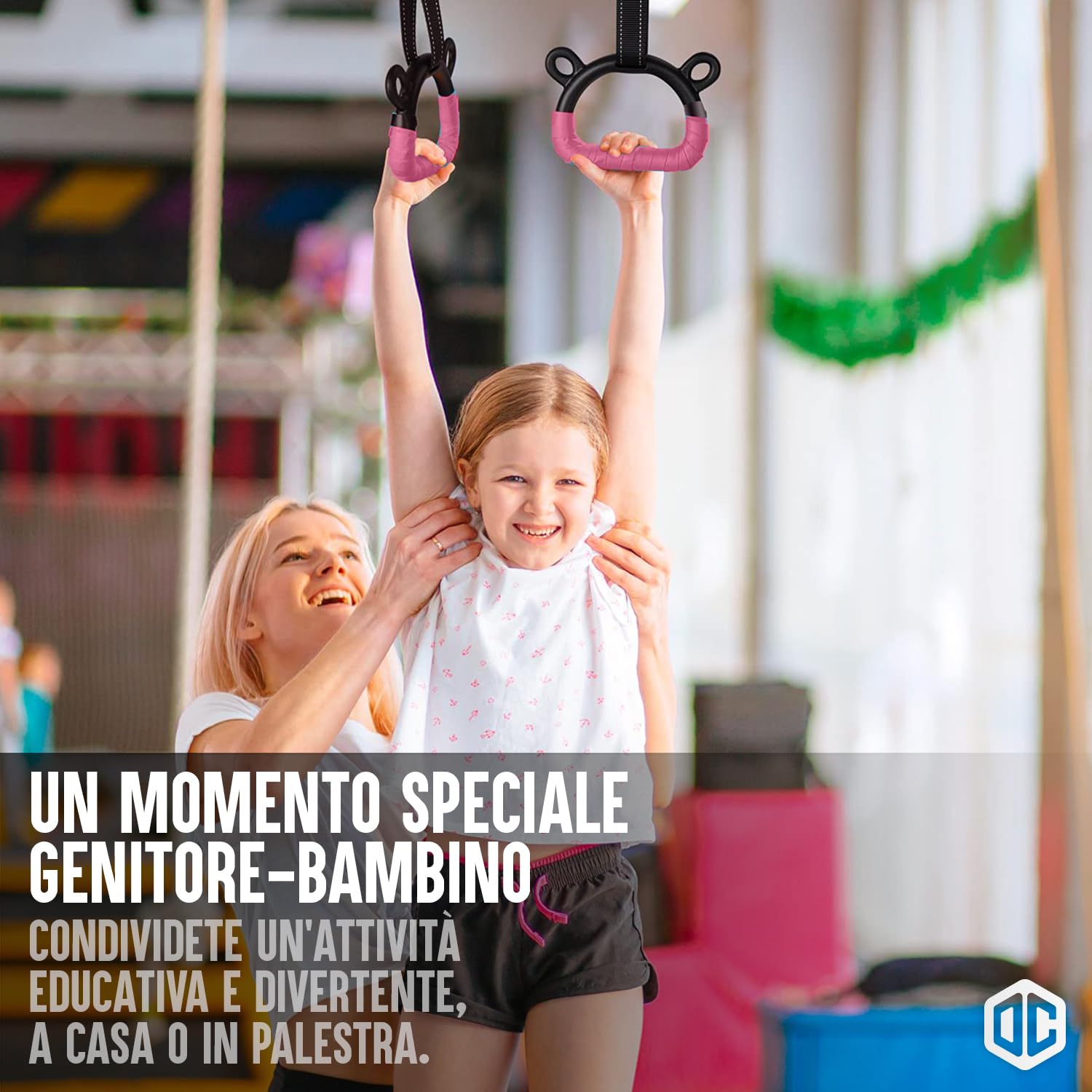 Original Cup Gym Rings Anelli Ginnastica per Bambini Rosa | 2 Anelli Resistenti con Cinghie Regolabili (16–55 cm) | Nastro Antiscivolo | Interno ed Esterno | Aerobik