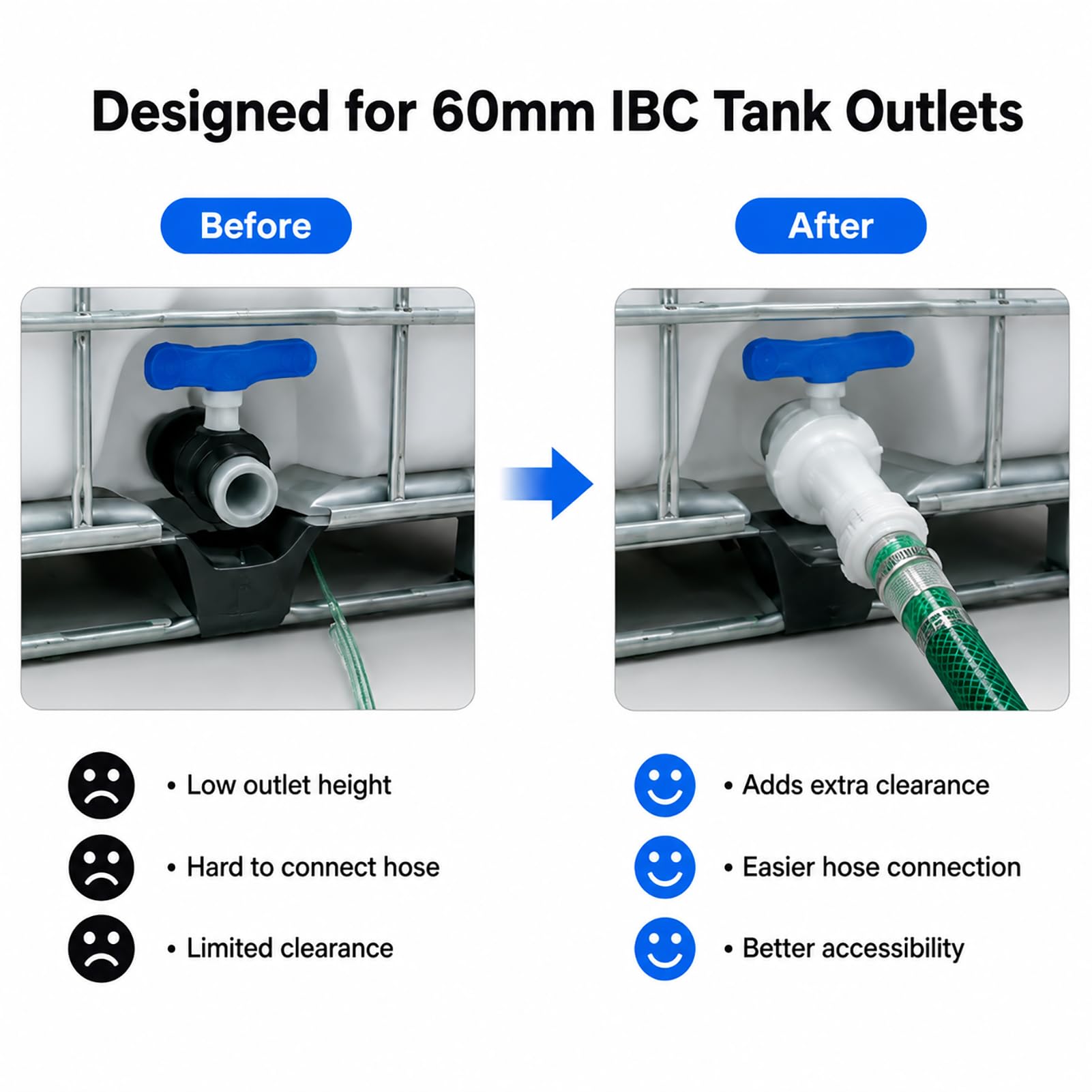 4 accesorios de depósito IBC, extensión de salida para tanque S60 x 6 DN50 de 2 pulgadas, adaptador de rosca gruesa, extensión de grifo para tanque de agua 1000L, contenedor IBC y sistema de riego