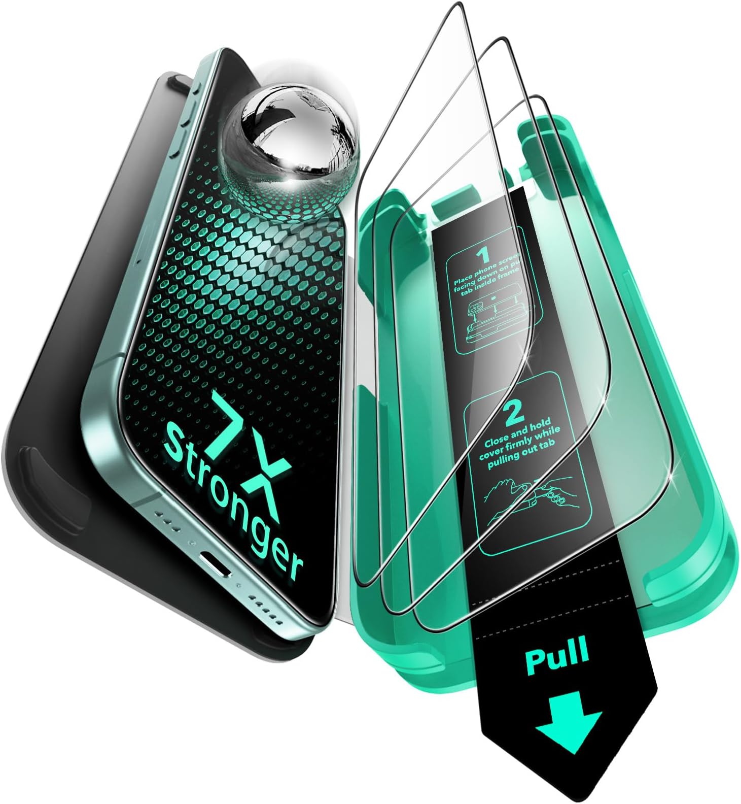 3 Pack 9H+ Glass for iPhone 16 Plus/iPhone 15 Plus Screen Protector, [Military Grade Shatterproof & Longest Durable] Armorite Ultra-tough Full Coverage Tempered Glass with UltraFit Tray