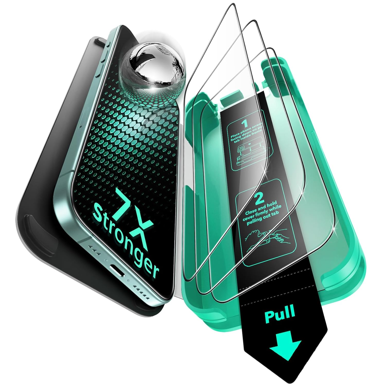 ESR 3 Packs For iPhone 16 Plus/15 Plus Tempered Glass Full Screen Protector Guard, 9H+ Hardness, Military-Grade Shatterproof, Full Coverage Film with Flawless Fit Tray, HD Clear