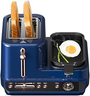 DMMSS Toaster avec cuisinière à œufs, 3 en 1 Centre de la Gare de Petit-déjeuner - 2 Grille-Pain en tranches - Cuisinière à œufs et pocherie - Végétale, Bacon et Viande Steamer