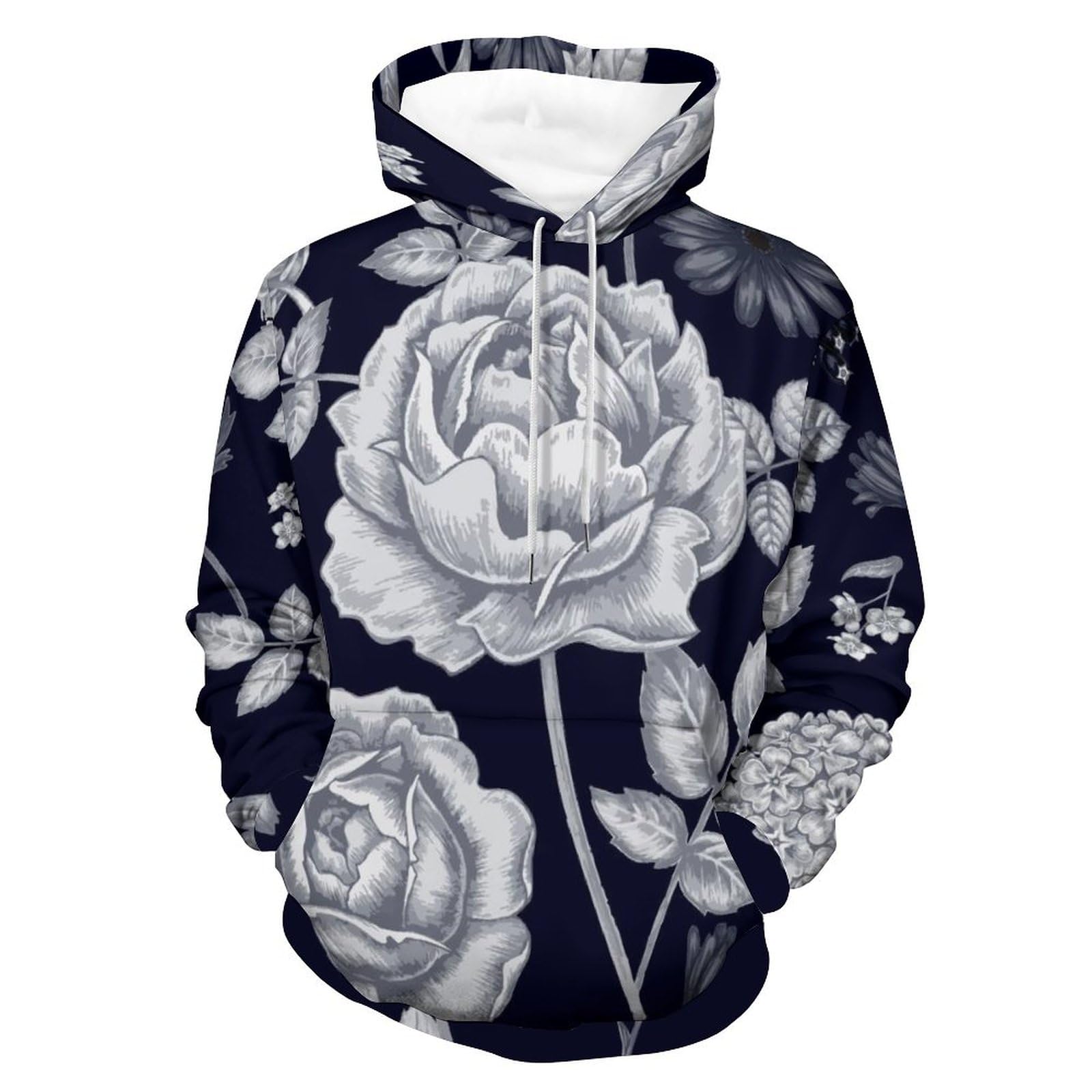 Sweats à capuche manche longue pull imprimé fleur grise hoody sweatshirt chaud taille S - 8