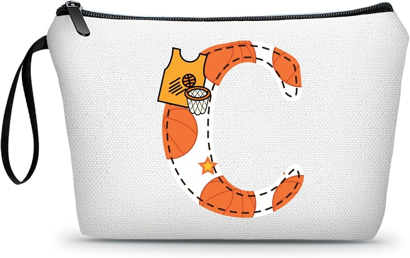 Necessaire de maquiagem ARIOSEY com estampa de basquete, canvas, zíper e alça