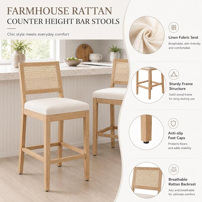 Butaco French Country Beige con asiento de lino set de 4 miniatura 5