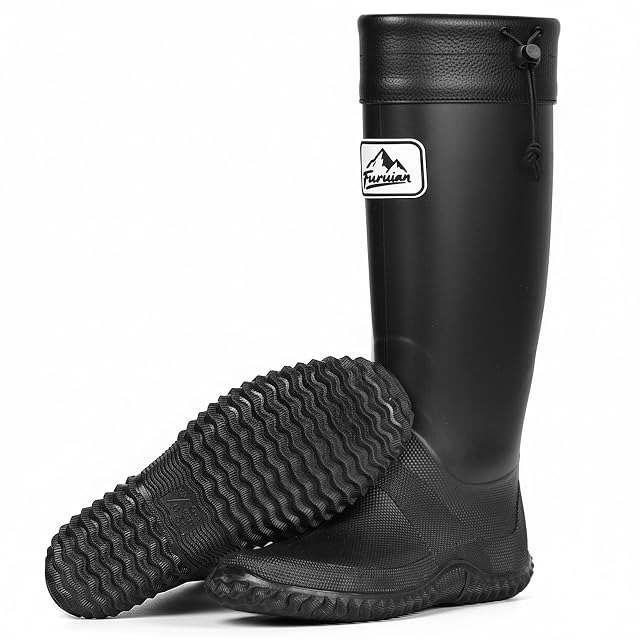 Furuian Rain Boots Women Tall Packable Garden Boots Waterproof Boots for Women Lightweight Rubber Boots Flat Mud Boots