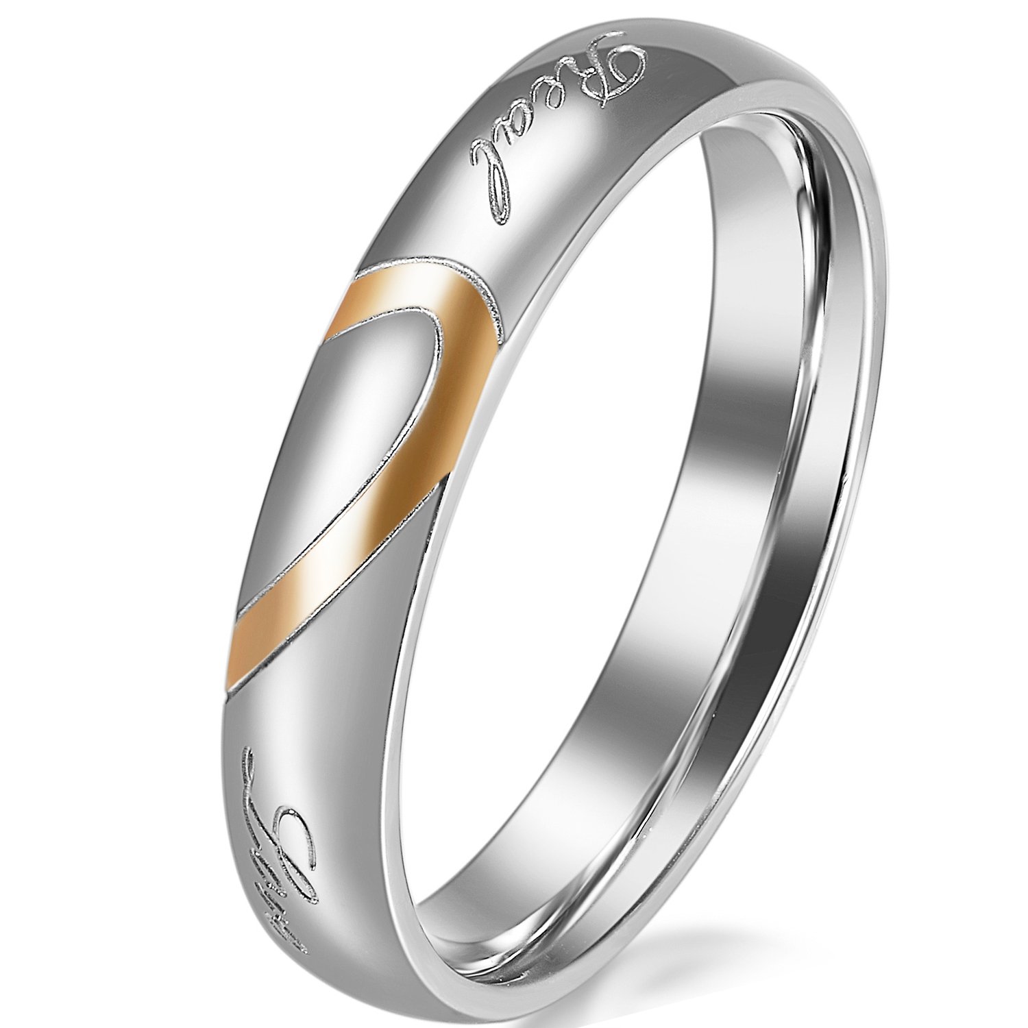 JewelryWeAnillo de Boda Originales Acero Inoxidable corazón. Dorado, Negro, Plateado. Incluye Bolsa de Regalo